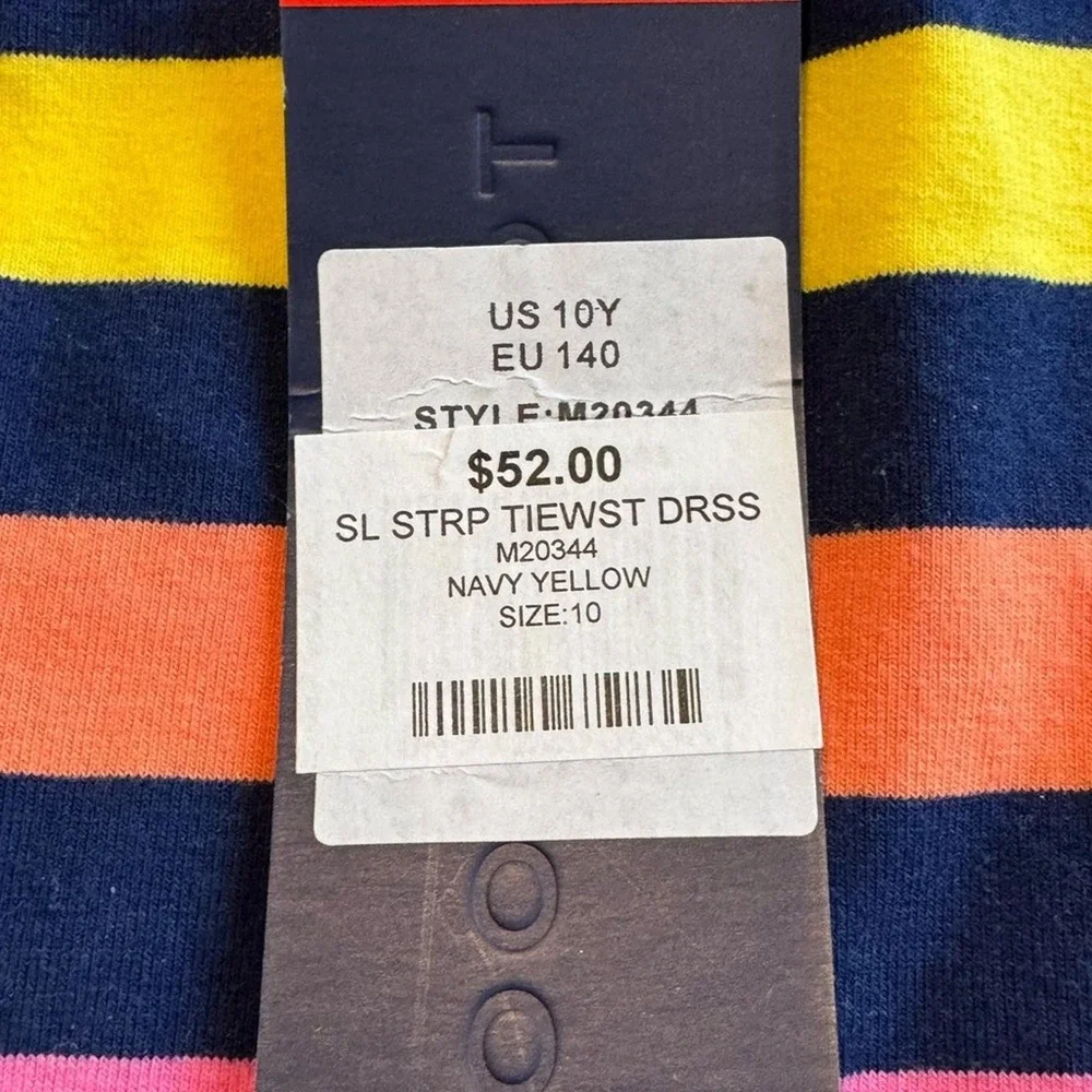 Toobydoo Striped‎ Tie-Waist Dress Kids Size 10 Navy Yellow Multi